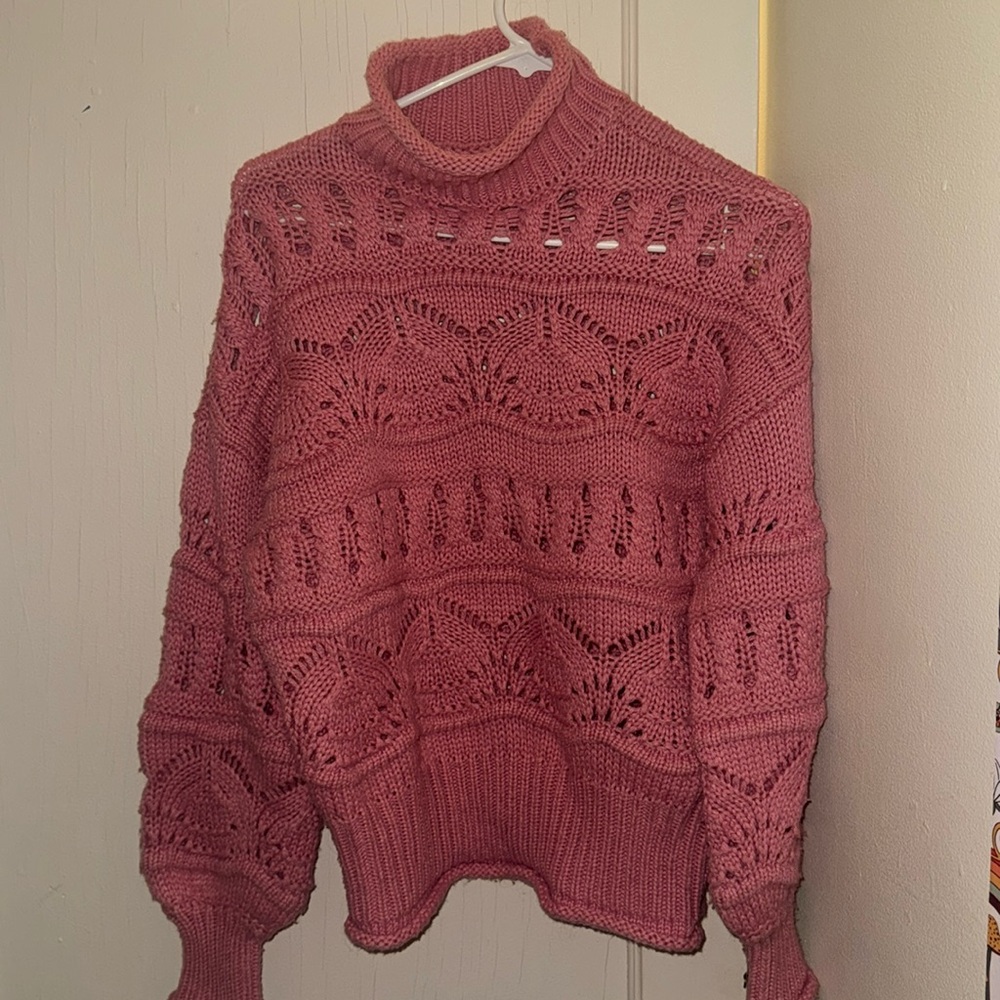 Pink Chunky Knit Turtleneck Sweater